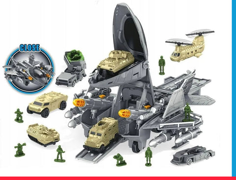 Military Aircraft Toys Fighter Military Plane Model Aircraft Toy Play Set with Mini Cars [PD]