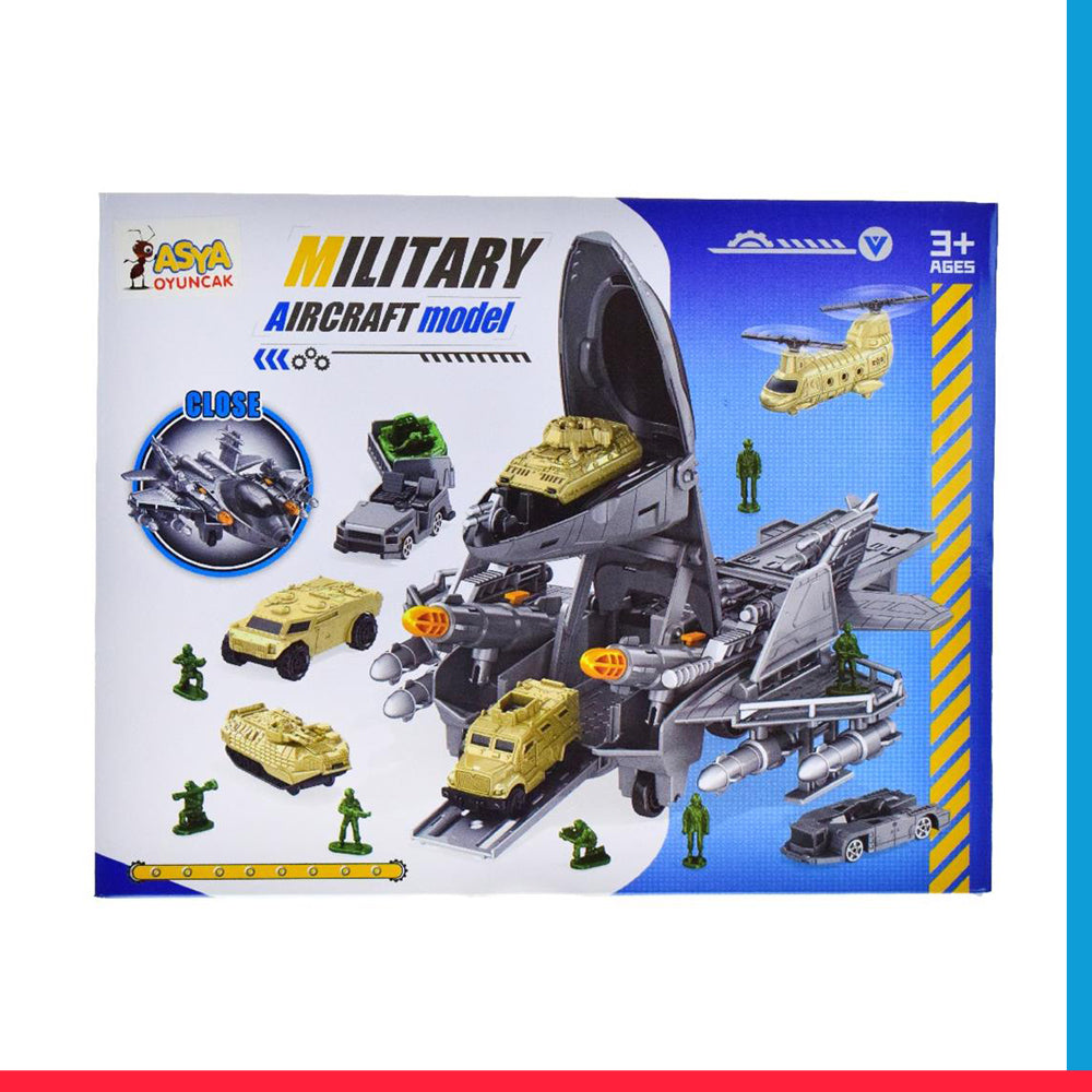 Military Aircraft Toys Fighter Military Plane Model Aircraft Toy Play Set with Mini Cars [PD]