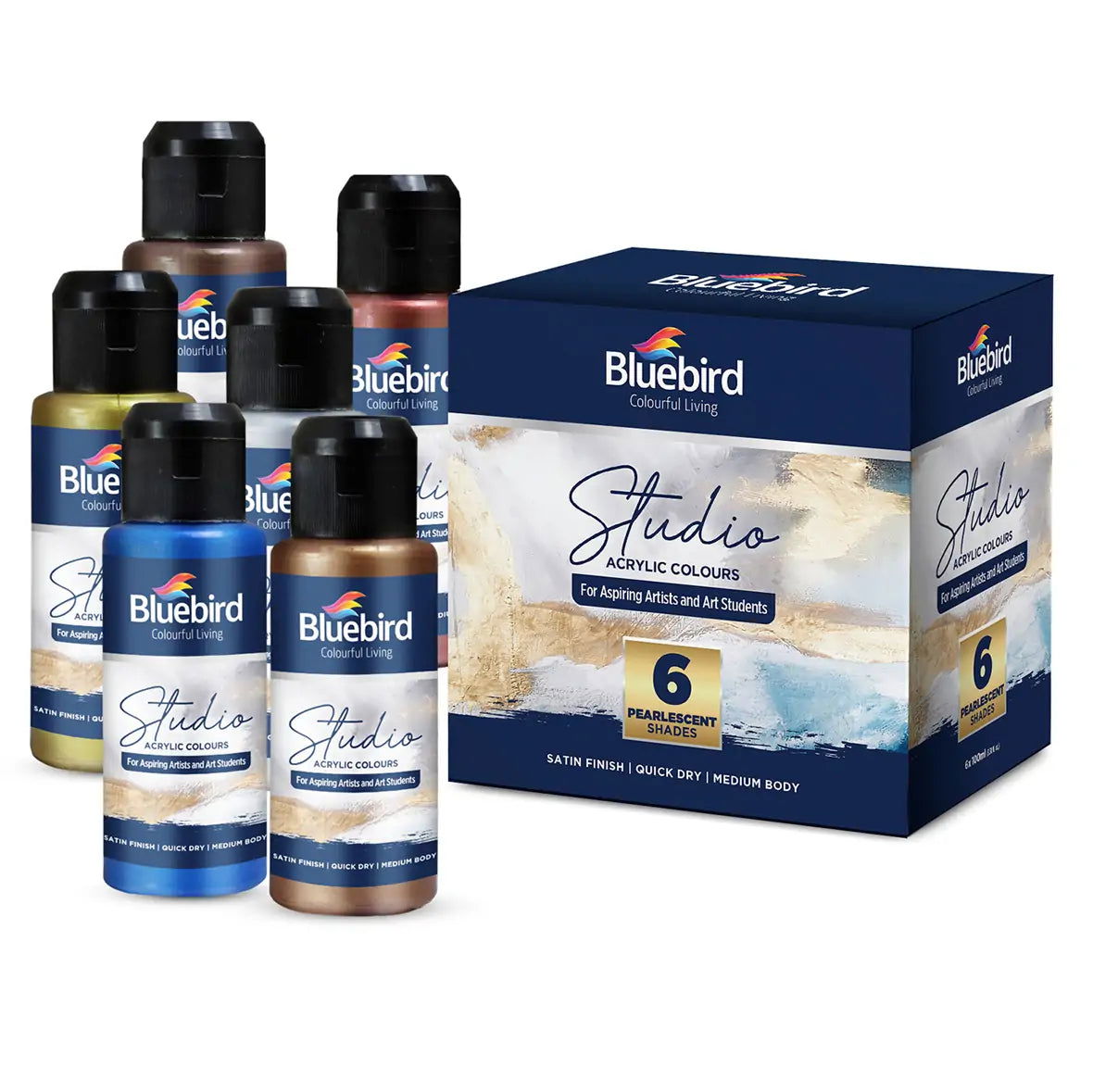 Studio Acrylic Colors â€“ 100 ml â€“ Set of 6 Pearlescent Shades [IP][Pack] - Kaliber
