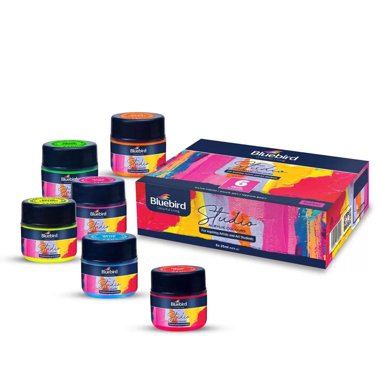 Studio Acrylic Colors â€“ 25 ml â€“ Set of 6 Neon Shades [IP][Pack] - Kaliber