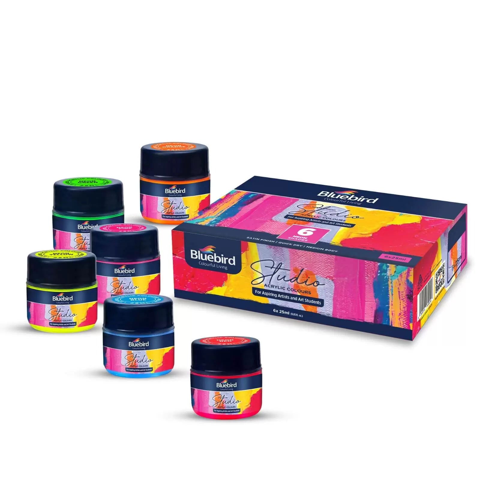 Studio Acrylic Colors â€“ 25 ml â€“ Set of 6 Neon Shades [IP][Pack] - Kaliber