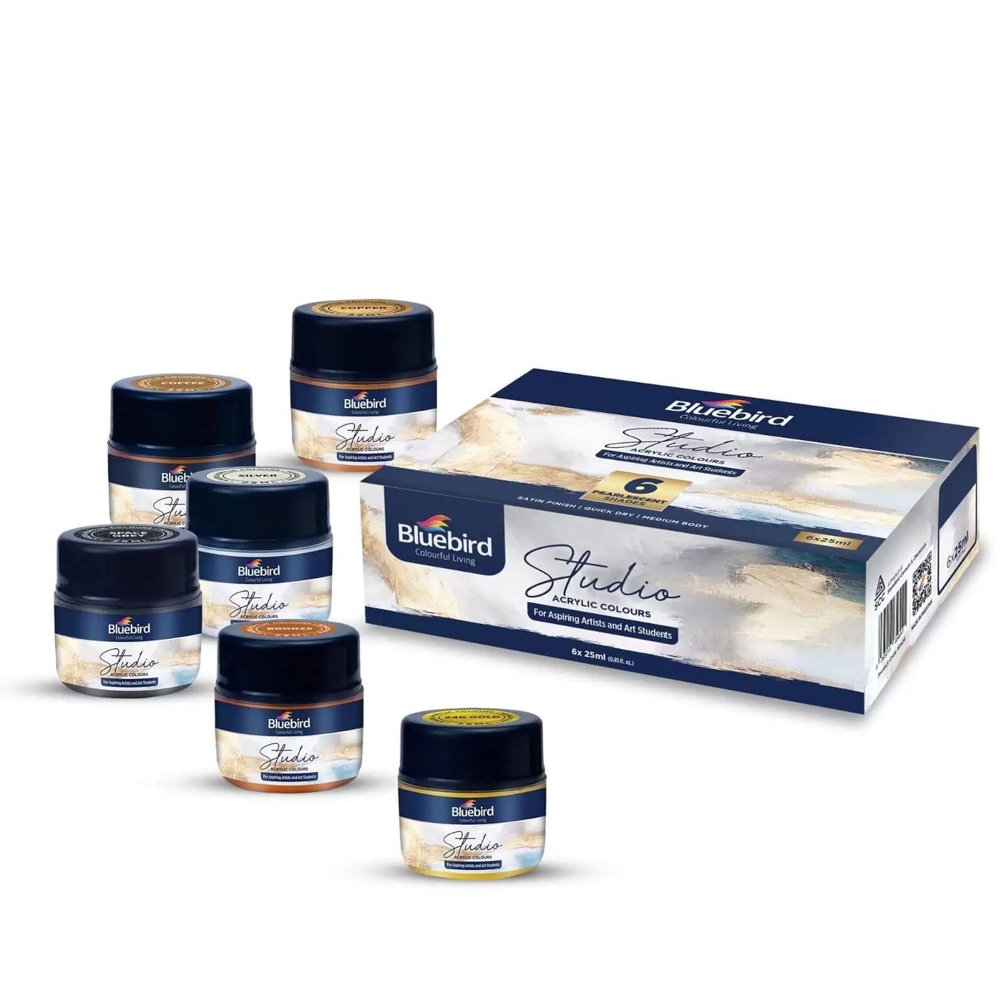 Studio Acrylic Colors â€“ 25 ml â€“ Set of 6 Pearlescent Shades [IP][Pack] - Kaliber