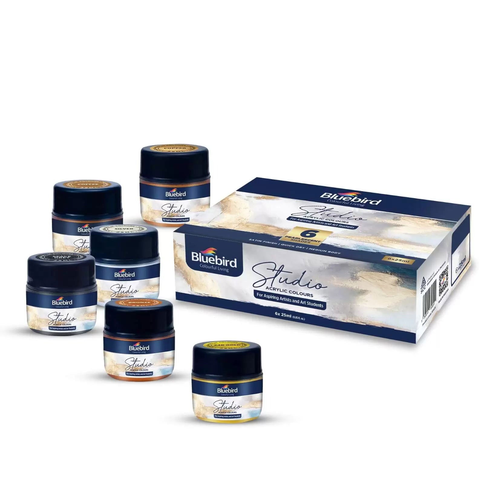Studio Acrylic Colors â€“ 25 ml â€“ Set of 6 Pearlescent Shades [IP][Pack] - Kaliber