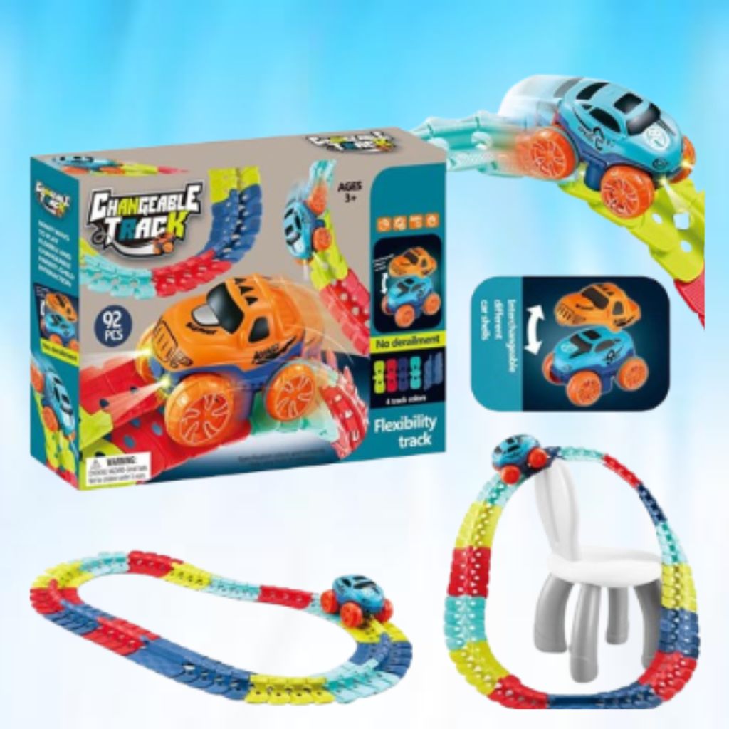 Changeable Track with LED Light-UP Race Car Flexible Rail &Electric Car Set 92 PCs [PD] [1 Pc]