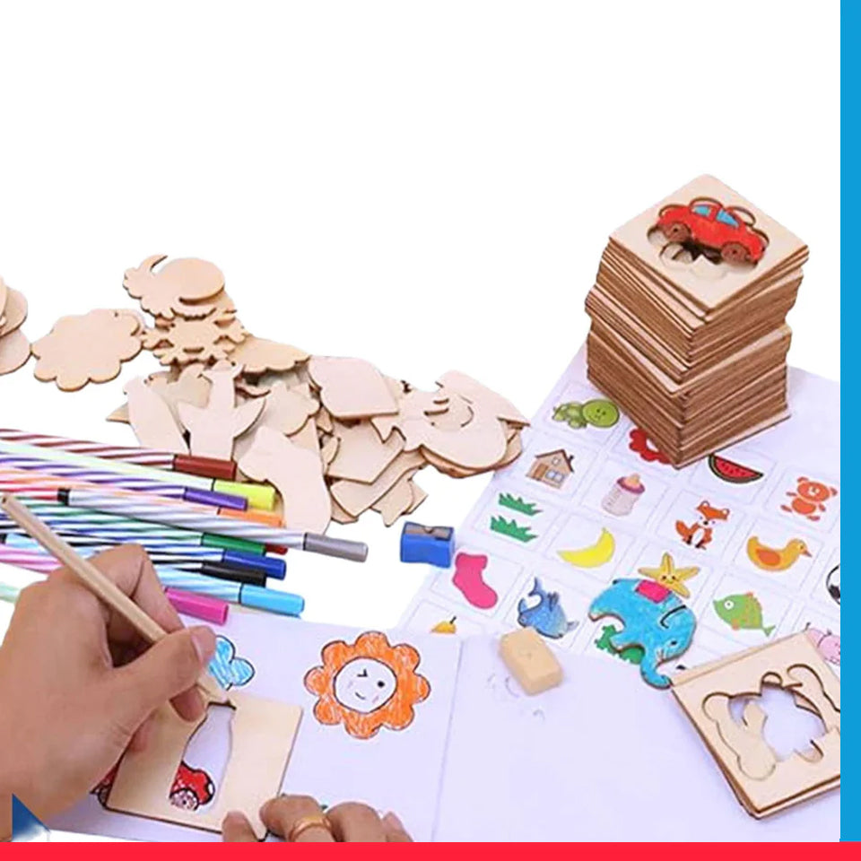 Kids Wooden Stencils Drawing Kit [PD][1Set]