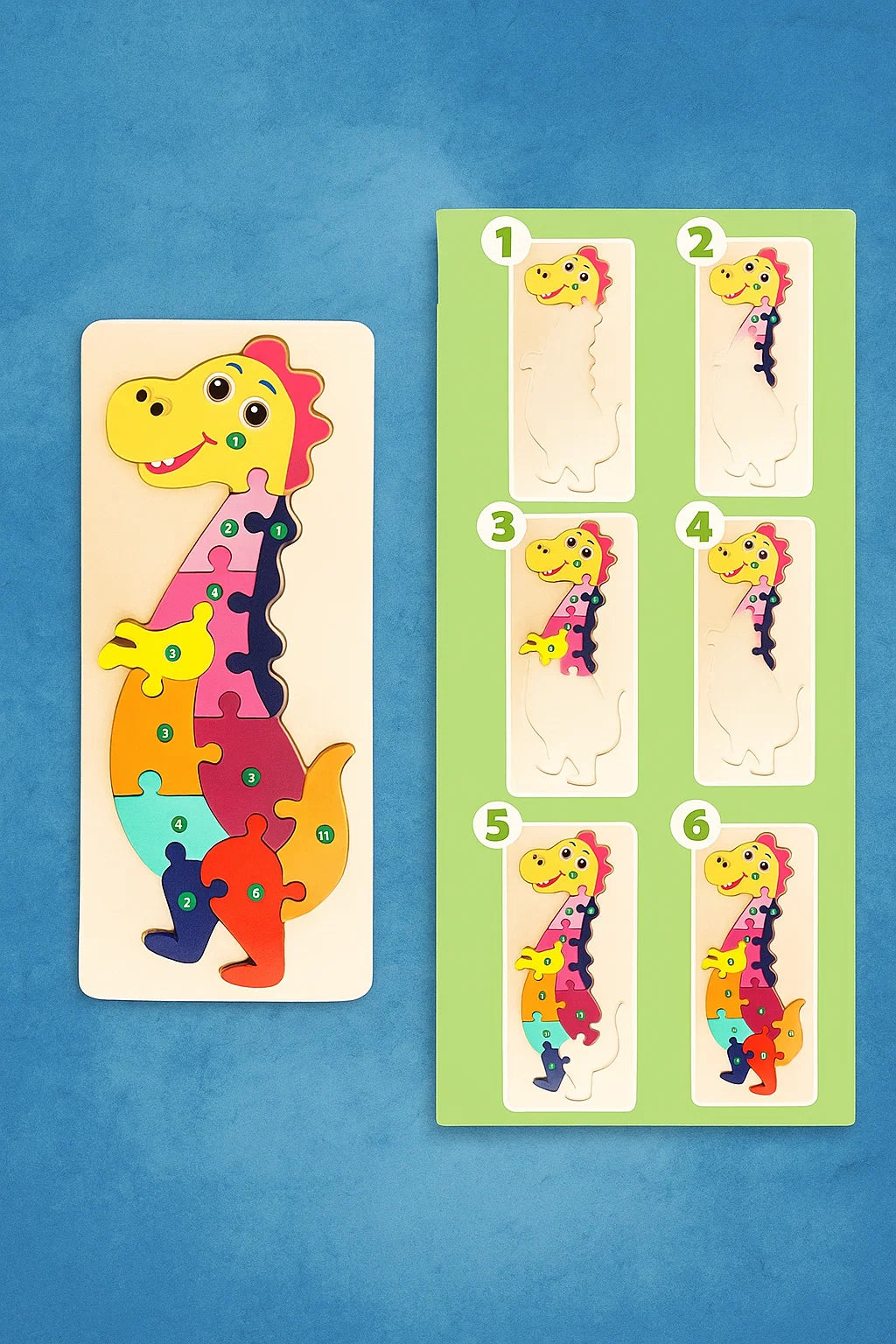 Colorful Wooden Dinosaur Shaped Puzzle with Numerical Number [PD]