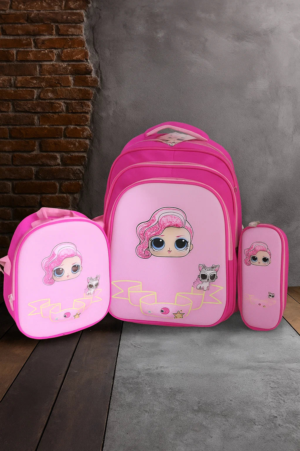 3 Pcs Trolly Girls School Bag [PD][1Pc]