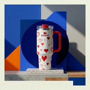 FlowState Tumbler Retro Red & White Pixel Hearts (PD)