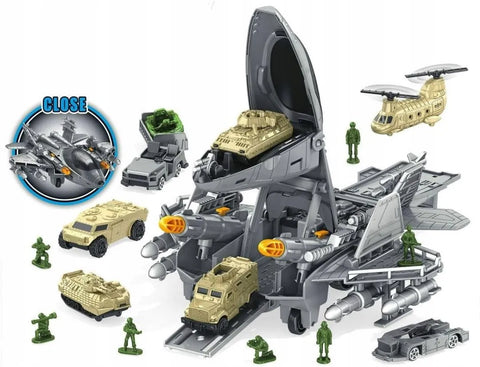 Military Aircraft Toys Fighter Military Plane Model Aircraft Toy Play Set with Mini Cars [PD]