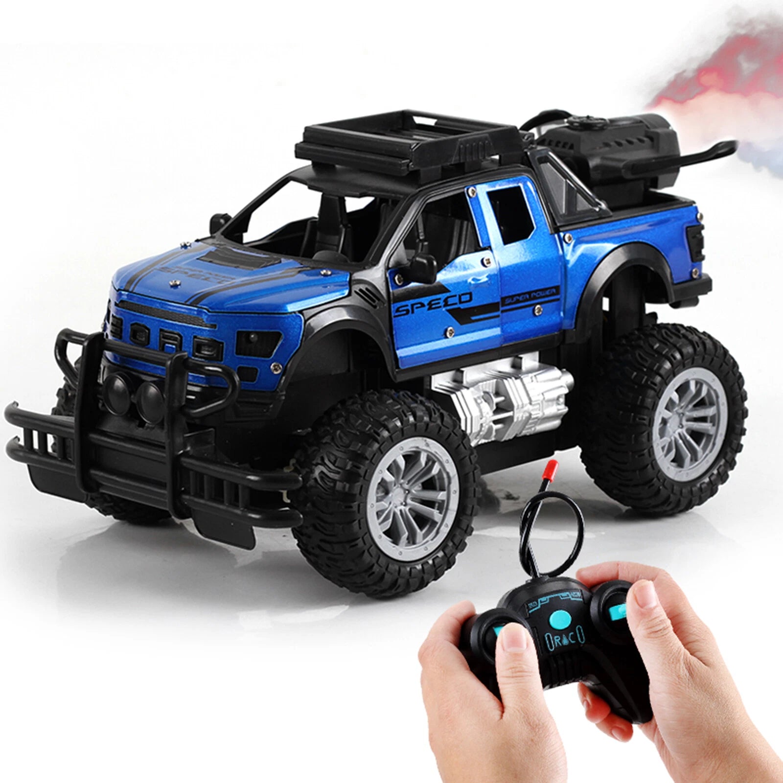 Alloy Off Road Vehicle Door Opening Remote Control Vehicle Spray Off Road Vehicle Children Toy Car Blue [PD]