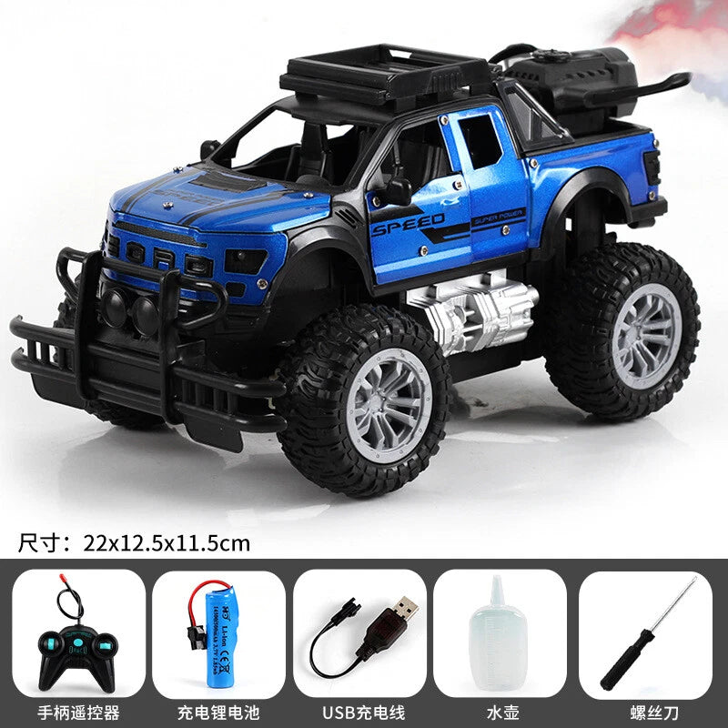 Alloy Off Road Vehicle Door Opening Remote Control Vehicle Spray Off Road Vehicle Children Toy Car Blue [PD]